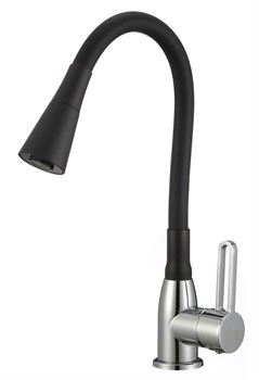 Смеситель для кухни из нержавеющей стали с гибким силиконовым изливом (черный) - фото 32606