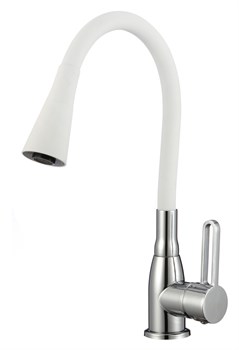 Смеситель для кухни из нержавеющей стали с гибким силиконовым изливом (белый) - фото 32608