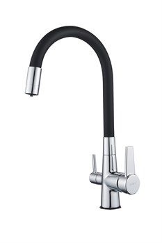Смеситель для кухни с подключением фильтра питьевой воды с силиконовым изливом D159317-1,  хром и  чёрный - фото 32707