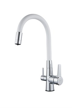 Смеситель для кухни с подключением фильтра питьевой воды с силиконовым изливом D159317-3,  хром и  белый - фото 32709