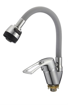 Смеситель для кухни с силиконовым изливом D150422-2T,  серый и  хром - фото 32741