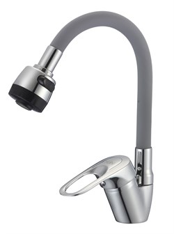 Смеситель для кухни с гибким силиконовым изливом D150628-2T,  серый и  хром - фото 32747