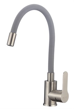 Смеситель для кухни с гибким силиконовым изливом H155316-2,  серый и  сатин - фото 32753