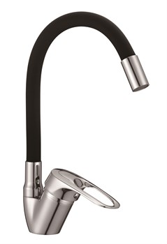 Смеситель для кухни с силиконовым изливом D150628-1C,  чёрный и  хром - фото 32781