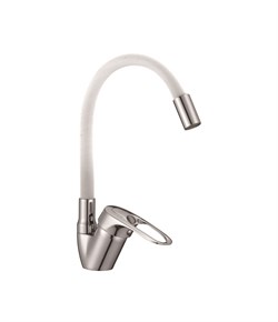 Смеситель для кухни с силиконовым изливом D150628-3C,  белый и  хром - фото 32783