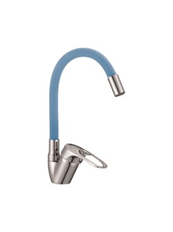 Смеситель для кухни с силиконовым изливом D150628-6C,  синий и  хром - фото 32786
