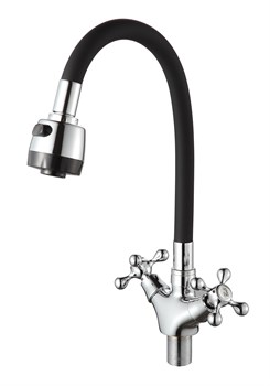 Смеситель для кухни с силиконовым изливом  D153810-1T,  чёрный и  хром, угол поворота 180° - фото 32809