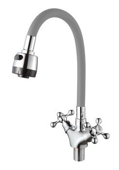 Смеситель для кухни с силиконовым изливом  D153810-2T,  серый и  хром, угол поворота 180° - фото 32810