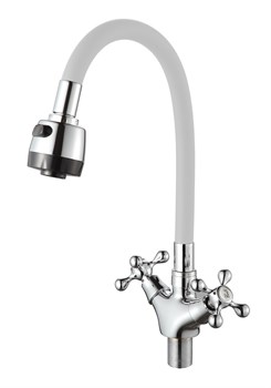 Смеситель для кухни с силиконовым изливом  D153810-3T,  белый и  хром, угол поворота 180° - фото 32811