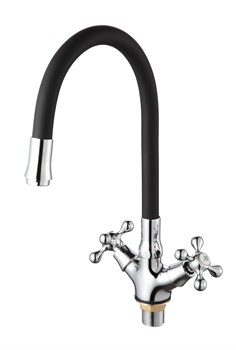 Смеситель для кухни с силиконовым изливом  D153810-1,  чёрный и  хром, угол поворота 180° - фото 32815