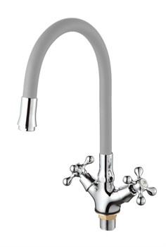 Смеситель для кухни с силиконовым изливом  D153810-2,  серый и  хром, угол поворота 180° - фото 32816