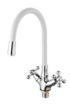 Смеситель для кухни с силиконовым изливом  D153810-3,  белый и  хром, угол поворота 180° - фото 32817