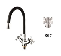 Смеситель для кухни с силиконовым изливом  D153807-1,  чёрный и  хром, угол поворота 180° - фото 32821