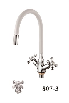 Смеситель для кухни с силиконовым изливом  D153807-3,  белый и  хром, угол поворота 180° - фото 32823