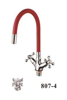 Смеситель для кухни с силиконовым изливом  D153807-4,  красный и  хром, угол поворота 180° - фото 32824