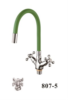 Смеситель для кухни с силиконовым изливом  D153807-5,  зелёный и  хром, угол поворота 180° - фото 32825