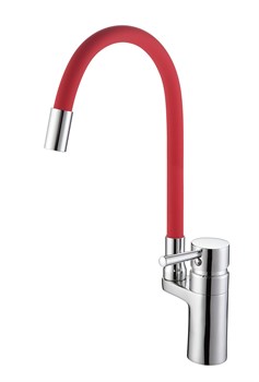 Смеситель для кухни с силиконовым изливом  D157315-4,  красный и  хром - фото 32830
