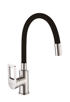 Смеситель для кухни с силиконовым изливом  D155308-1,  чёрный и  хром - фото 32864