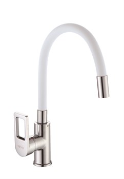 Смеситель для кухни с силиконовым изливом  D155308-3,  белый и  хром - фото 32866