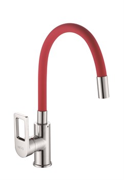 Смеситель для кухни с силиконовым изливом  D155308-4,  красный и  хром - фото 32867