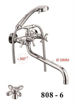Смеситель для ванны с круглым изливом D145808-6,  шланг, лейка, крепление для лейки, эксцентрик - фото 33152