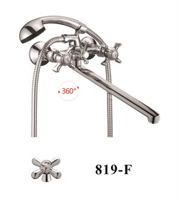 Смеситель для ванны с плоским изливом D145819-F,  шланг, лейка, крепление для лейки, эксцентрик - фото 33156