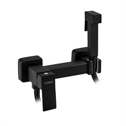 Смеситель с квадратной гигиенической лейкой, из нержавеющей стали, квадратный корпус, цвет ЧЕРНЫЙ. - фото 38828