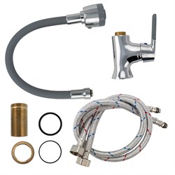 Смеситель для кухни с гибким изливом, шаровый, СЕРЫЙ излив с большим двухрежимным аэратором, корпус ХРОМ. - фото 39185