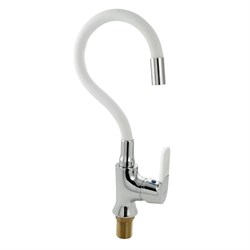 Смеситель для кухни с гибким изливом, шаровый, БЕЛЫЙ излив, корпус ХРОМ. - фото 39193