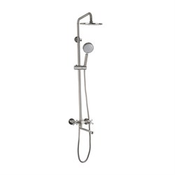 Смеситель вентильный + стойка душевая "тропический душ" с двумя круглыми лейками, с длинным изливом, нержавеющая сталь 304, цвет САТИН. - фото 39242