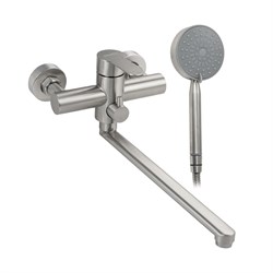 Смеситель в ванную, длинный излив, шаровый, с дивертором на корпусе, из нержавеющей стали марки 304, цвет САТИН . - фото 39247