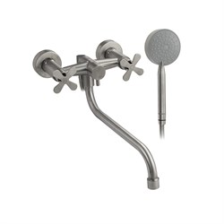 Смеситель в ванную, длинный излив, с дивертором на корпусе, металлокерамика, из нержавеющей стали марка 304, цвет САТИН . - фото 39257