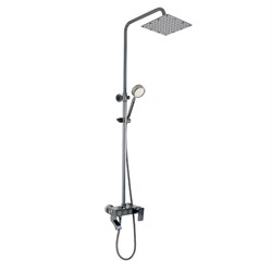 Смеситель + стойка душевая "тропический душ" с двумя лейками , из алюминия , с кнопочным переключением режимов , цвет ТИТАН . - фото 39352