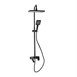 Смеситель + стойка душевая "тропический душ" с двумя квадратными лейками, из алюминия, цвет ЧЕРНЫЙ - фото 39372