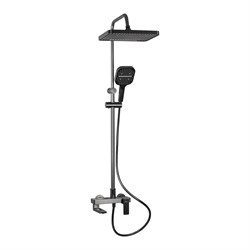 Смеситель + стойка душевая "тропический душ" с двумя квадратными лейками, из алюминия, прямоугольный корпус с поворотным изливом, переключение режимов на стойке, цвет ГРАФИТ . - фото 39378