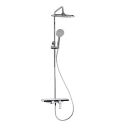 Смеситель + стойка душевая "тропический душ" , широкий корпус из АБС пластика с вставкой из закаленного стекла, круглая лейка 30 см, цвет ХРОМ. - фото 39488