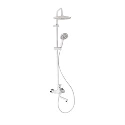 Смеситель + стойка душевая "тропический душ" с двумя лейками, с длинным изливом, корпус матовый АБС пластик, цвет БЕЛЫЙ. - фото 39503