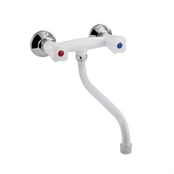 Смеситель кухонный от стены металлокерамика из высокопрочного пластика АБС - БЕЛЫЙ - фото 39668