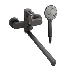 Смеситель для ванны, длинный излив, шаровый, с дивертором на корпусе, ручка с прорезью, цвет ГРАФИТ. - фото 39802