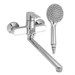 Смеситель для ванны, длинный излив, шаровый, с дивертором на корпусе, ручка с прорезью, цвет ХРОМ. - фото 39852