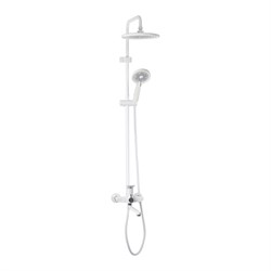 Смеситель + стойка душевая "тропический душ", с двумя лейками, с длинным изливом, цвет ХРОМ + БЕЛАЯ ЭМАЛЬ. - фото 39877