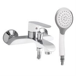 Смеситель в ванную, шаровый, короткий излив комбинированный, с белой эмалью - фото 40036