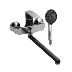 Смеситель в ванную, шаровый, длинный излив, с дивертором на корпусе, комбинированный, с чёрной эмалью - фото 40041