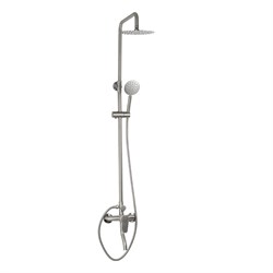 Смеситель + стойка душевая "тропический душ", с двумя круглыми лейками, из нержавеющей стали марки SUS 304, цвет САТИН. - фото 40121