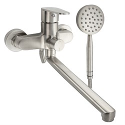 Смеситель в ванную, длинный излив, шаровый, с дивертором на корпусе, из нержавеющей стали марки 304 - фото 40131