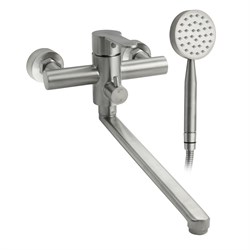 Смеситель в ванную, длинный излив, шаровый, с дивертором на корпусе, из нержавеющей стали марки 304 - фото 40171