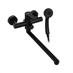 Смеситель для ванны, длинный излив, шаровый, с дивертором на корпусе, из нержавеющей стали марки 304, цвет ЧЕРНЫЙ. - фото 40186