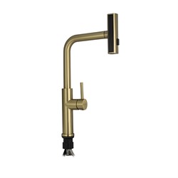 Смеситель кухонный, шаровый, Г - образный излив, с поворотной вытяжной лейкой, из нержавеющей стали, цвет МАТОВОЕ ЗОЛОТО - фото 40210