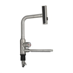 Смеситель кухонный, шаровый, Г - образный излив, с поворотной вытяжной и горизонтальной каскадной лейками, из нержавеющей стали, цвет САТИН - фото 40215