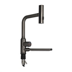 Смеситель кухонный, шаровый, Г - образный излив, с поворотной вытяжной и горизонтальной каскадной лейками, из нержавеющей стали, цвет ГРАФИТ - фото 40220